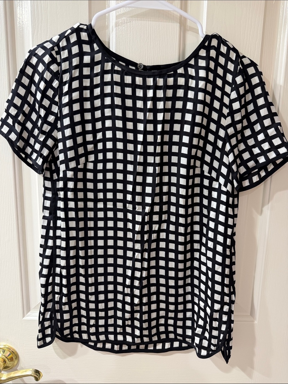 J. Crew Black and White Grid Short Sleeve Blouse size 00p
